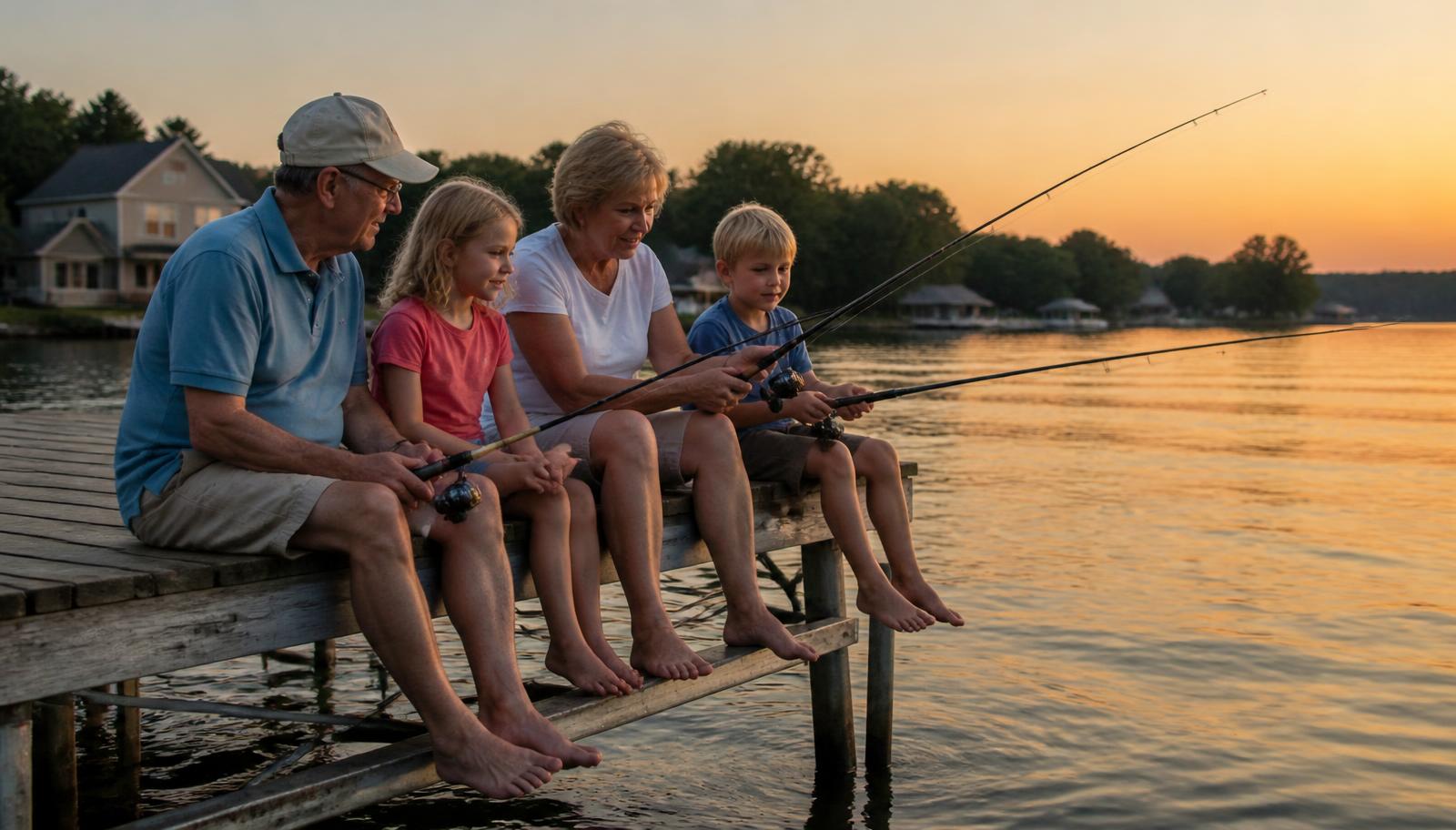 Family on the lake