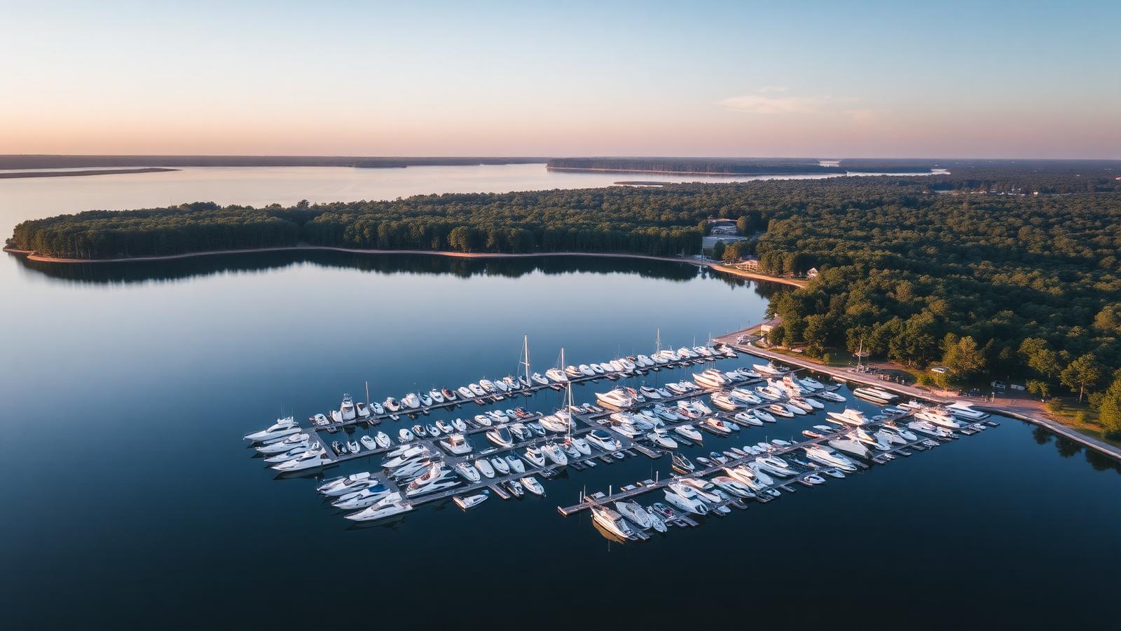 Aerial view of a marina on Lake Wylie