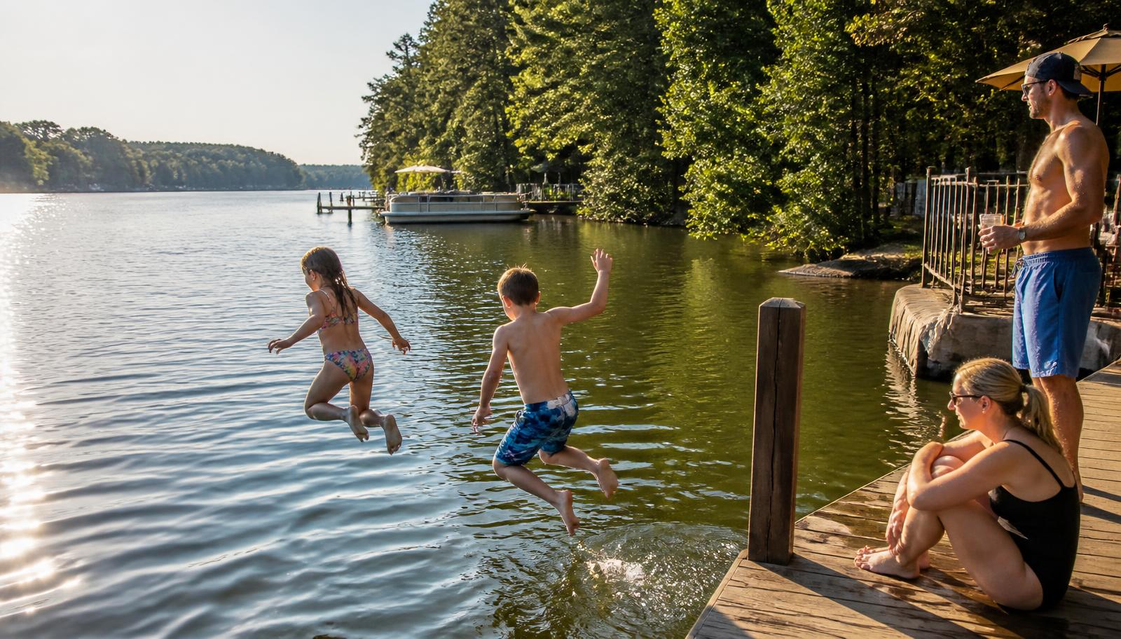 Family on a dock